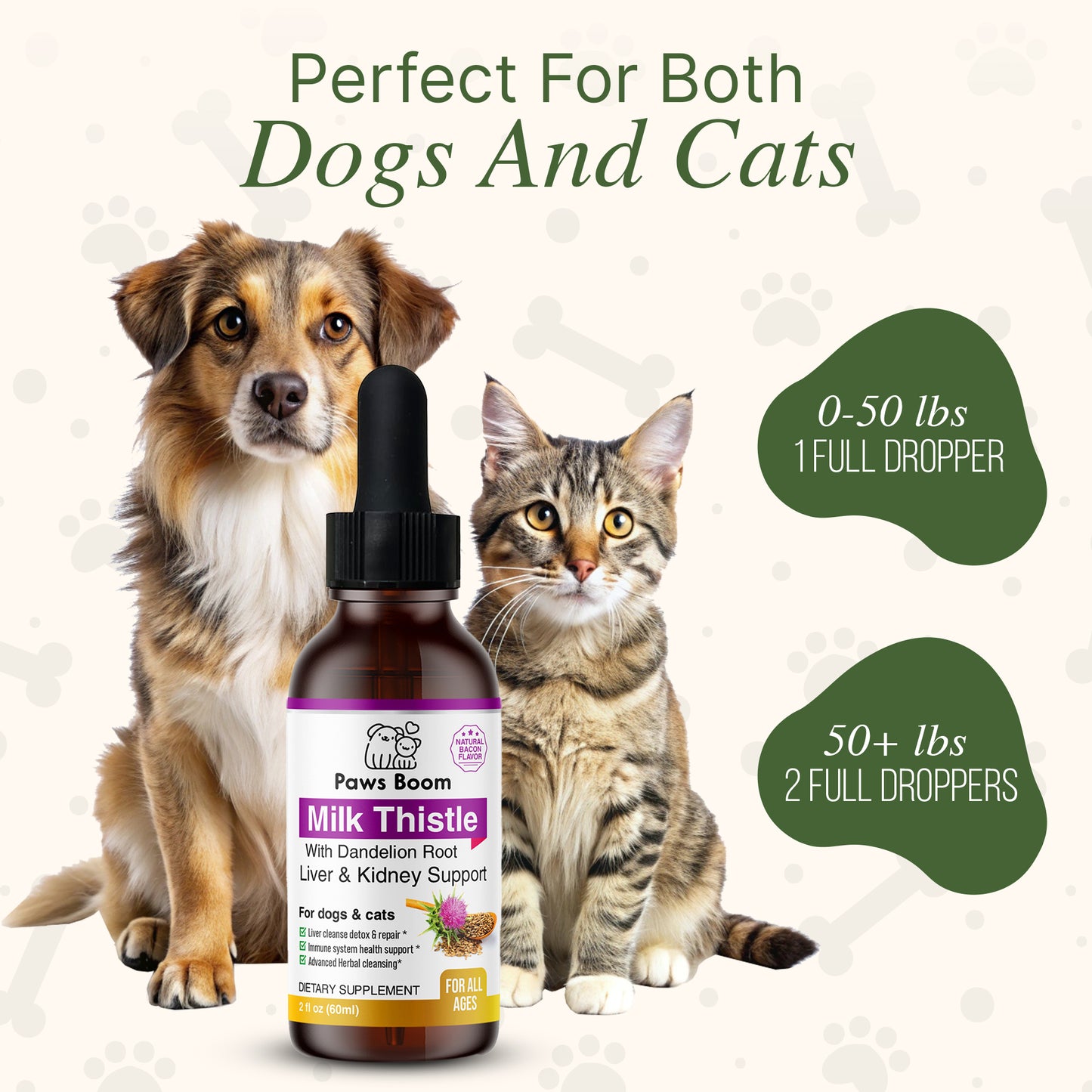 Milk Thistle for Dogs and Cats | Liver Cleanse Detox & Repair with Dandelion Root | Kidney Support Supplement| Herbal Remedy | Denamarin for Dogs| Natural Liquid Vitamins| Bacon Flavor | 2 oz (60 ml)