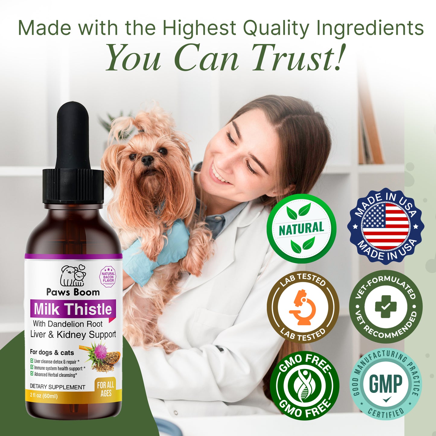 Milk Thistle for Dogs and Cats | Liver Cleanse Detox & Repair with Dandelion Root | Kidney Support Supplement| Herbal Remedy | Denamarin for Dogs| Natural Liquid Vitamins| Bacon Flavor | 2 oz (60 ml)